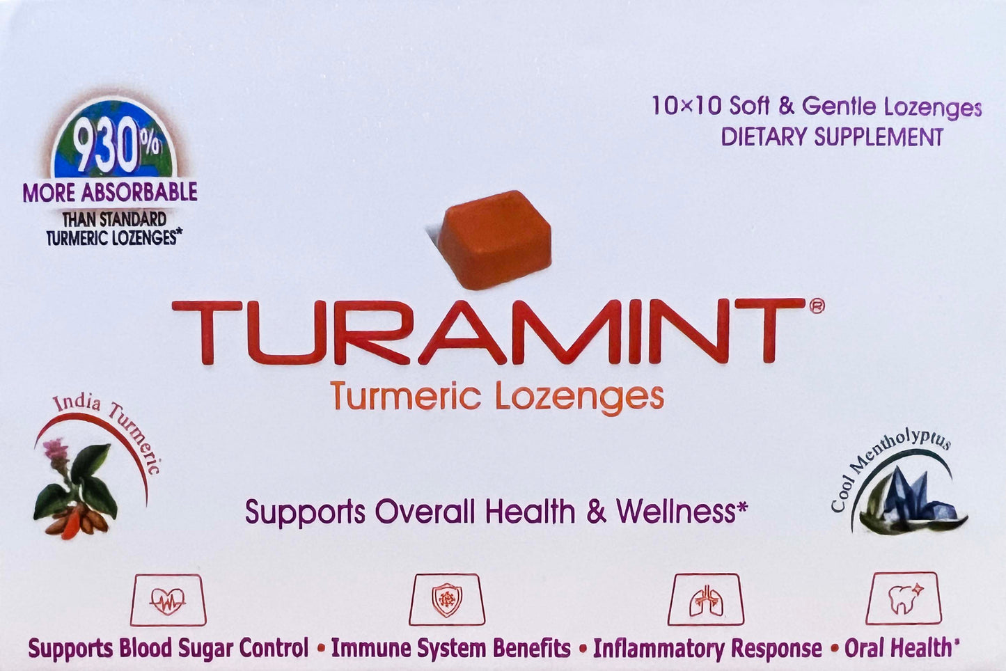 TURAMINT® Turmeric in a Case of 10 boxes.  Total = 100 lozenges.  Free Shipping!